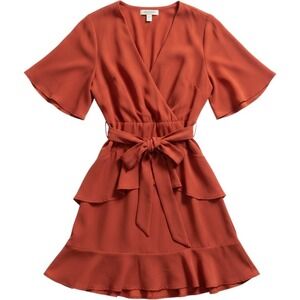 Altar'd State Ruffle Mini Dress Womens Medium Flutter Sleeve Rust Red